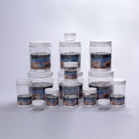 G-Pet Diamonds  Jars Plastic Container White Cap  (Set Of 15) 1800 ml 3, 1200 ml  x 3, 450 ml x 3, 200 ml x 3, 50 ml x 3
