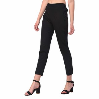                       UnER Stretchable Slim Fit Straight Casual Cigarette Pants for Girls/Ladies/Women(Black)                                              