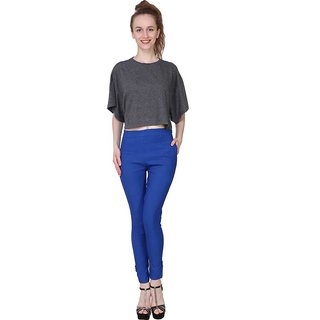                       UnER Stretchable Slim Fit Straight Casual Cigarette Pants for Girls/Ladies/Women(Blue)                                              