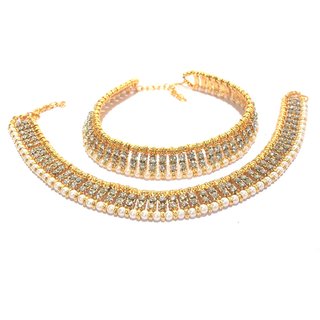 Pearl and golden ball white stone anklet Pearl and golden ball white stone anklet