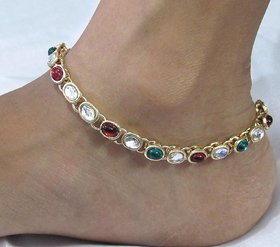 Multi Color Kundan Anklet