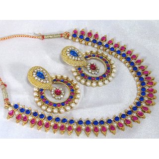 Pink and blue layer polki necklace set Pink and blue layer polki necklace set
