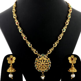 Silver Shine Party wear Long Set muilti colour with peral And Daimond Stylish Chain Jewellery For  Women And Girls