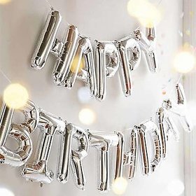 I Q Creations Happy Birthday Letters Foil Balloon Set 16 inch Decoration for Birthday (Silver)