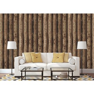                       Jaamso Royals Wood Wallpaper Tree Trunks Log Cabin Wall for Home Bedroom Kitchen Bathroom Wall Decoration (100  45 CM)                                              