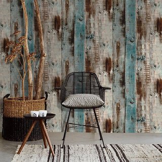 Jaamso Royals Wood Peel and Stick Wallpaper Self-Adhesive Removable Wall Covering Decorative Vintage Wood Panel Faux Distressed Wood Plank Wooden Grain Film Vinyl Decal Roll (100  45 CM)