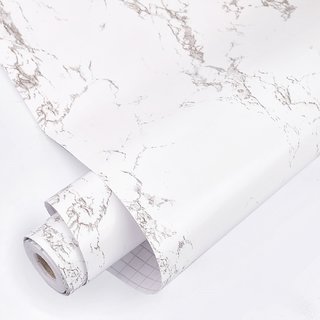 Jaamso Royals Marble Contact Paper Granite Waterproof Self Adhesive Removable Contact Paper Glossy Vinyl Film Decorative Wallpaper for Countertop Furniture Wallpaper Shelf Paper Adhesive White Wallpaper (100  45 CM)
