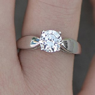                       Original Stone Diamond Silver Plated Ring  Natural Stone (American Diamond) Ring By CEYLONMINE                                              