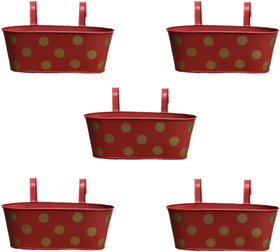 Decorate India Gardening Railing Balcony Planter Decorative Dotted Hanging Pots large Metal Plant container Red Color set 5 Plant Container(Metal, External Height - 30 cm)