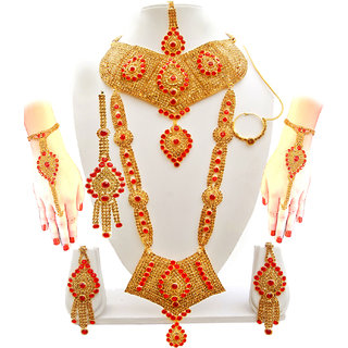 Buy Sathiya Jewellers Golden Bridal Jewellery Set for Women Girls Complete 8 Items Online 1590 from ShopClues
