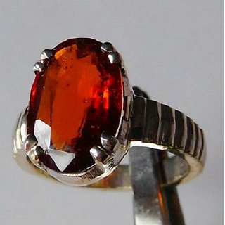                       Original Stone Hessonite/Gomed 7.25 Ratti Silver Plated Ring  For Astrological Purpose By CEYLONMINE                                              