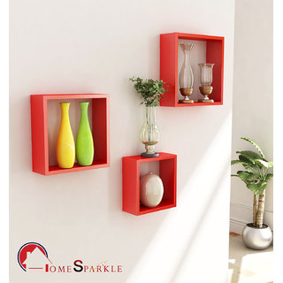 Home Sparkle MDF Set of 3 Square Wall Shelves For Wall Dcor -Suitable For Living Room/Bed Room (Designed By Craftsman)