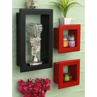Home Sparkle MDF Set of 3 wall shelves w/Frames For Wall Dcor -Suitable For Living Room/Bed Room (Designed By Craftsman)
