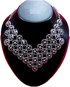 Nihshabd Alloy Silver Flower DesignTraditional Necklace