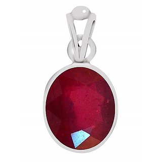                      CEYLONMINE - Ruby/Manik Pendant Natural Stone Pendant Silver Plated For Astrological Purpose                                              