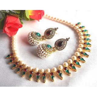                      Multi color pearl necklace set                                              
