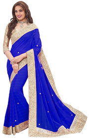 Blue Georgette Lace Saree With Blouse