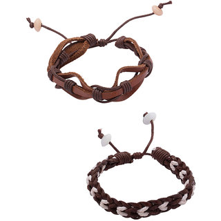 Dare by Voylla Duo Of Leather Band Brown Bracelets