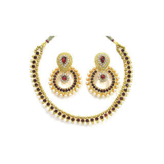                       Maroon pearl polki necklace set                                              