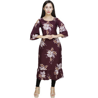                       Fabster Women's Maroon Floral Print Poly Crepe Kurti                                              
