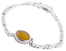 Original Stone Yellow Sapphire/Pukhraj Silver Plated Rakhi/ Bracelet  By CEYLONMINE