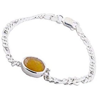 Original Stone Yellow Sapphire/Pukhraj Silver Plated Rakhi/ Bracelet  By CEYLONMINE