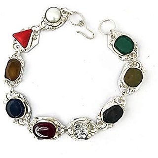                       Natural Navaratna Stone Silver Plated Bracelet/Rakhi Original  Certified Stone Rakhi By CEYLONMINE                                              