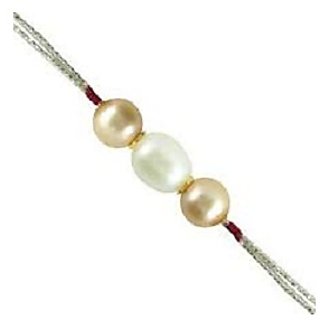                       Original Pearl/Moti stone Bracelet/Rakhi Natural Pearl Rakhi By CEYLONMINE                                              