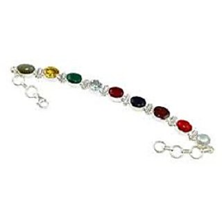                       Original Stone Navaratna Silver Plated Bracelet/Rakhi Lab Certified  Original Navaratna Bracelet By CEYLONMINE                                              
