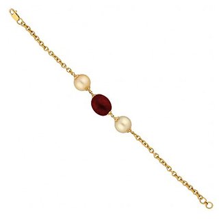                       Natural Ruby  Pearl Gold Plated Bracelet(Rakhi) Original Manik With Moti Bracelet/Rakhi By CEYLONMINE                                              
