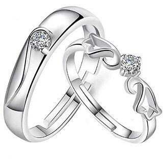 Silver Shine Silver Plated Solitaire unique Adjustable Couple ring  for Men and Women,Couple ring for Girls and Boys-2 pieces