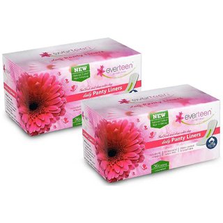 everteen 100 Natural Cotton-Top Daily Panty Liners for Women - 2 Packs (36pcs each)