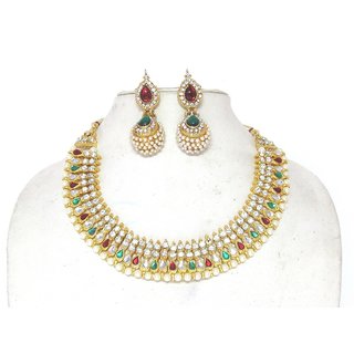 Maroon green tilak pearl Gota necklace set Maroon green tilak pearl Gota necklace set