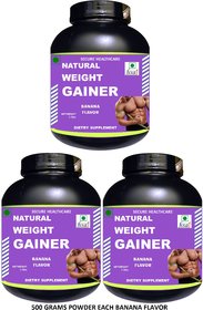 Secure Healthcare Natural Weight Gainer Banana Flavor Muscle Gainer 500 gm Powder (Pack Of 3)