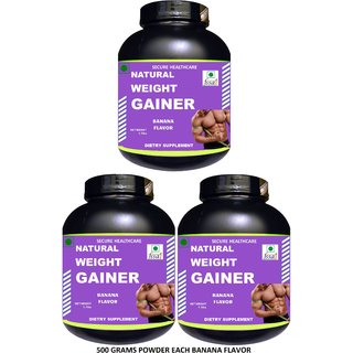                       Secure Healthcare Natural Weight Gainer Banana Flavor Muscle Gainer 500 gm Powder (Pack Of 3)                                              