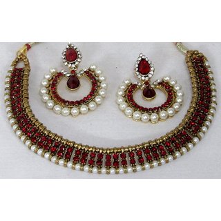                       Antic Maroon stone tilak necklace set                                              