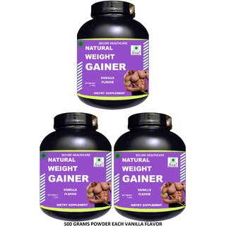                       Secure Healthcare Natural Weight Gainer Vanilla Flavor Muscle Gainer 500 gm Powder (Pack Of 3)                                              