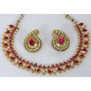                       Dark pink double stone mango necklace set                                              