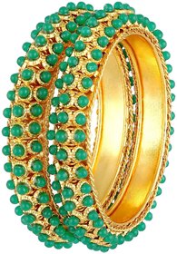 MFJ Fashion Jewellery Traditional Green Pearl Gold Plated Set Of 2 Bangle For Women