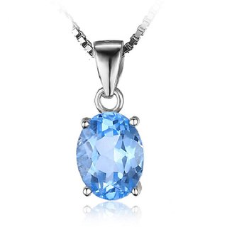                       Natural Blue Topaz 6.25 Ratti Silver Plated Pendant Lab Certified Stone Blue Topaz Pendant By CEYLONMINE                                              