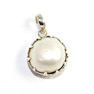                       CEYLONMINE- Natural Pearl 5.25 Carat Stone Silver Plated Pendant For Astrological Purpose                                              