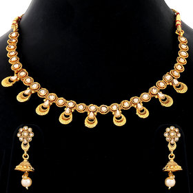 Silver Shine Exclusive Traditional Gold Plated White Kundan stone studded Designer Bridal Wedding Necklace Jewellery Set for Girls And women