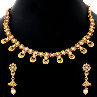 Silver Shine Exclusive Traditional Gold Plated White Kundan stone studded Designer Bridal Wedding Necklace Jewellery Set for Girls And women