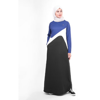 Silk Route London Asymmetric Blue Colour Blocking Jilbab For Women Height of 52 inches, Jilbab Length is 54 inches