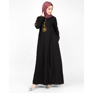Silk Route London Midnight Black Gold Embroidery Abaya For Women Height of 5