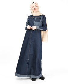 Silk Route London Contrast Chambray Full Front Open Denim Abaya For Women Height of 5