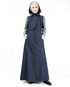 Silk Route London Detachable Hoodie Deep Denim Abaya For Women Height of 5