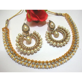 White stone tilak pearl polki necklace set White stone tilak pearl polki necklace set