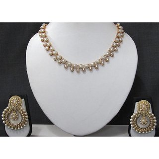                       White pearl Kundan drop polki necklace set                                              
