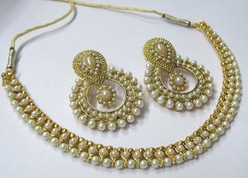 Golden pearl and pearl polki necklace set